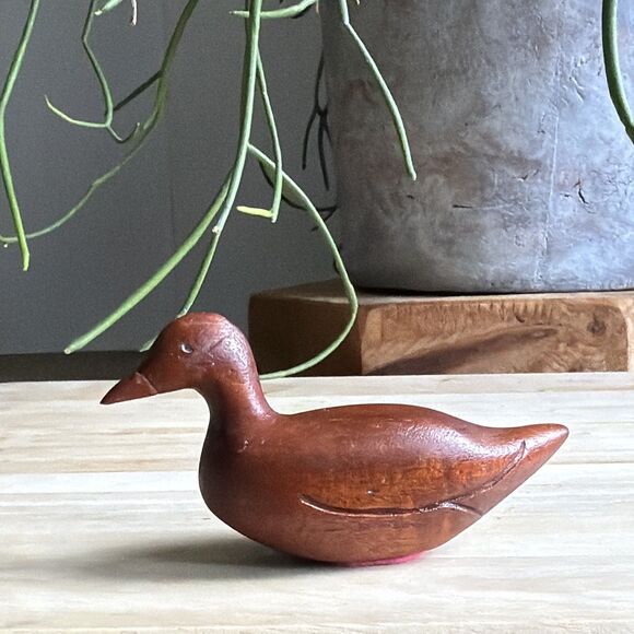 Other - Hand Carved Wooden Duck Figurine Collectible, Brown, Approx. 4 Inches